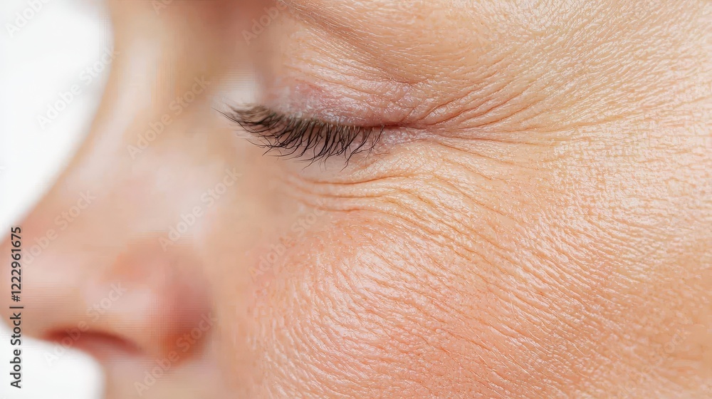 Cheek-focused close-up showing sun damage and fine lines Cheek-focused close-up showing sun damage and fine lines