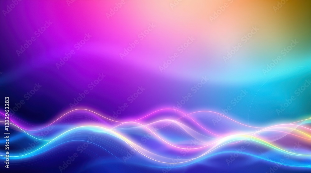 Fototapeta premium Vibrant abstract waves dance through a colorful gradient at sunset with mesmerizing light displays and ethereal transitions