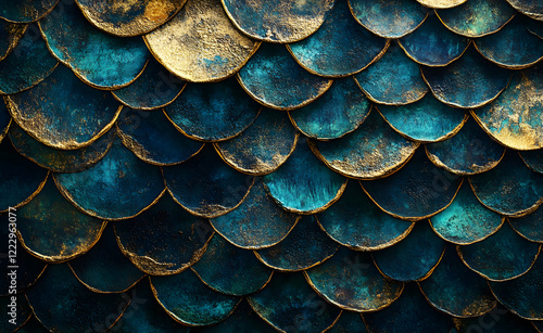 Wallpaper Mural Abstract Metallic Scales in Teal and Gold with Textured Finish Torontodigital.ca