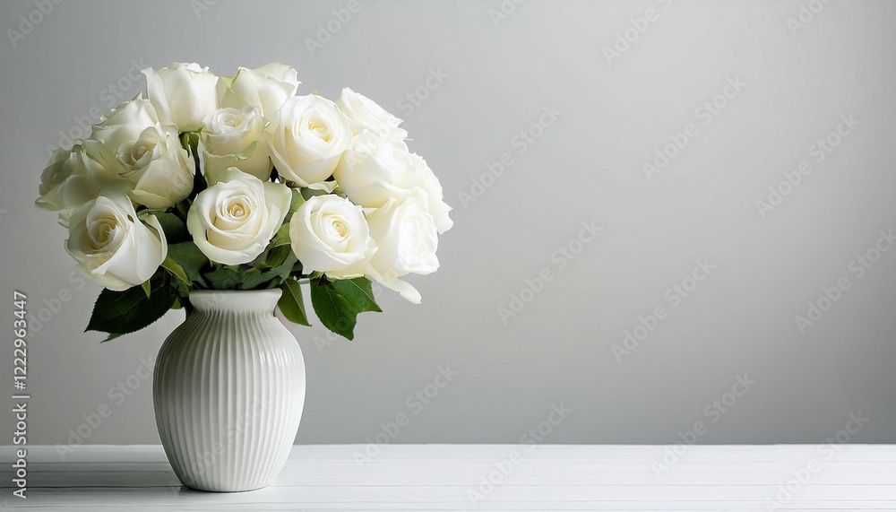 Obraz premium elegant white roses in vase on minimalist white background copy space