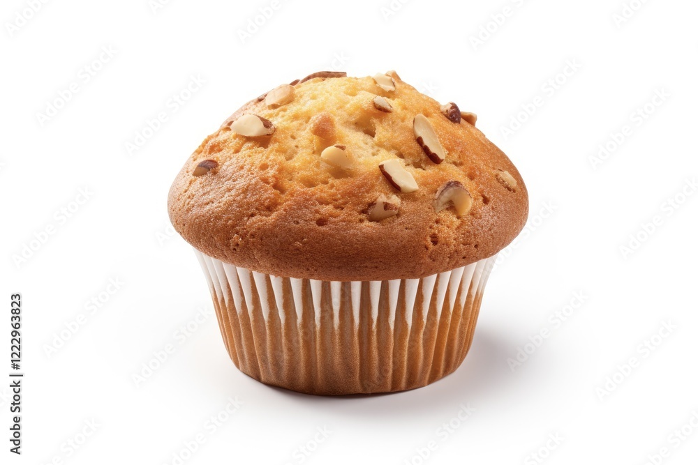 Isolated Muffin with Nut Toppings. Delicious Cupcake Dessert on White Background from Bakery Isolated Muffin with Nut Toppings. Delicious Cupcake Dessert on White Background from Bakery
