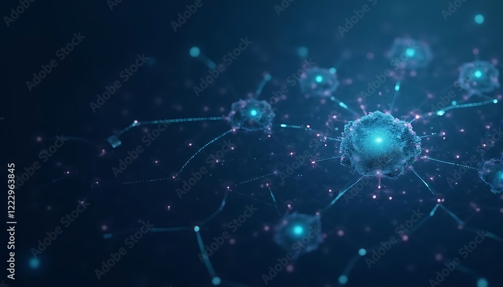 Fototapeta premium Abstract Network Connection with Glowing Nodes and Connecting Lines in Dark Blue