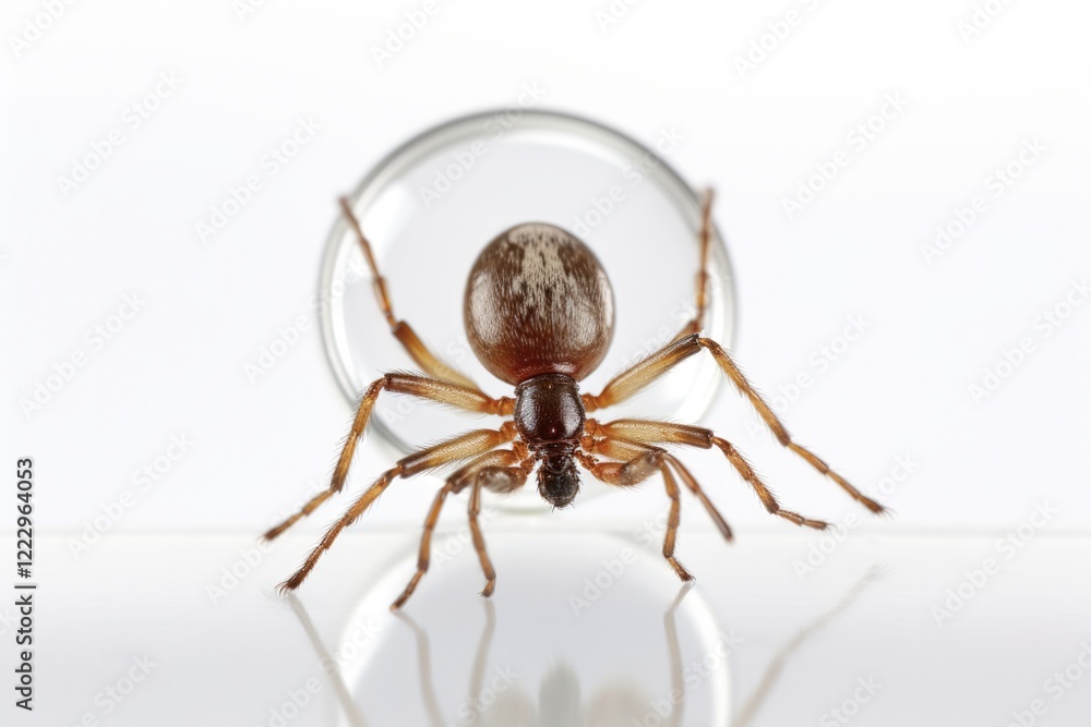 Obraz premium Ixodes scapularis - Black Legged Deer Tick under Magnifying Glass on White Background for Pest Inspection