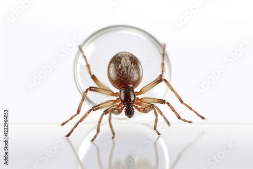 Ixodes scapularis - Black Legged Deer Tick under Magnifying Glass on White Background for Pest Inspection photo