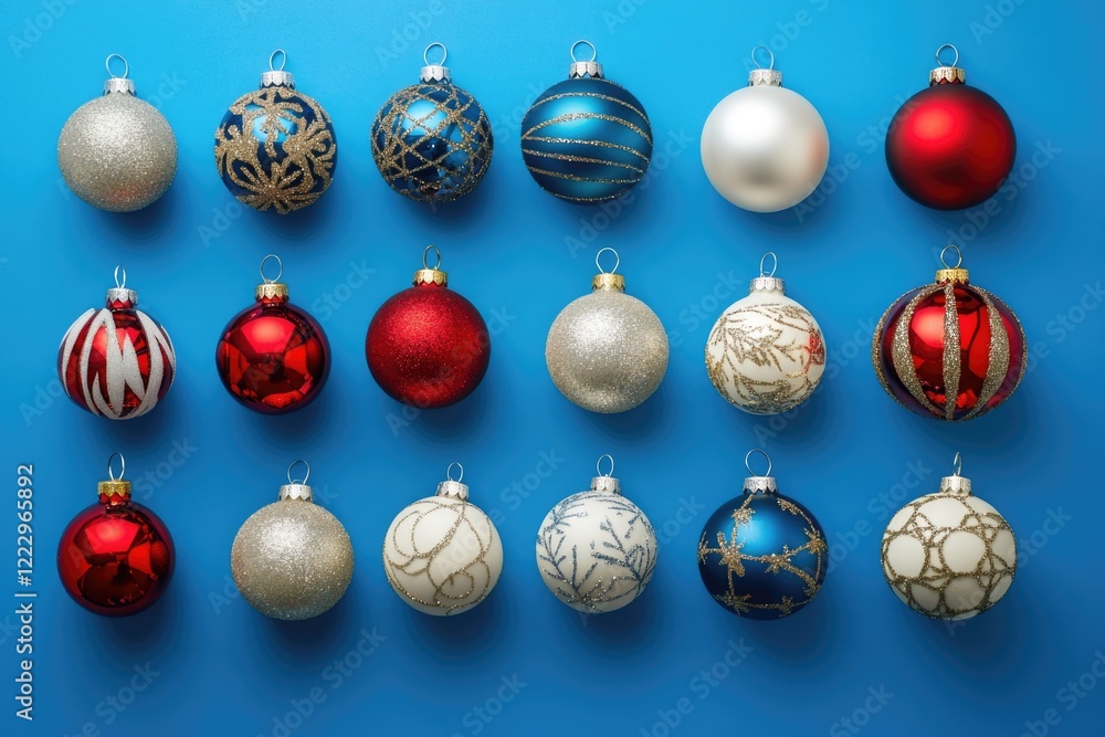 Christmas Ornaments on Blue Background Christmas Ornaments on Blue Background