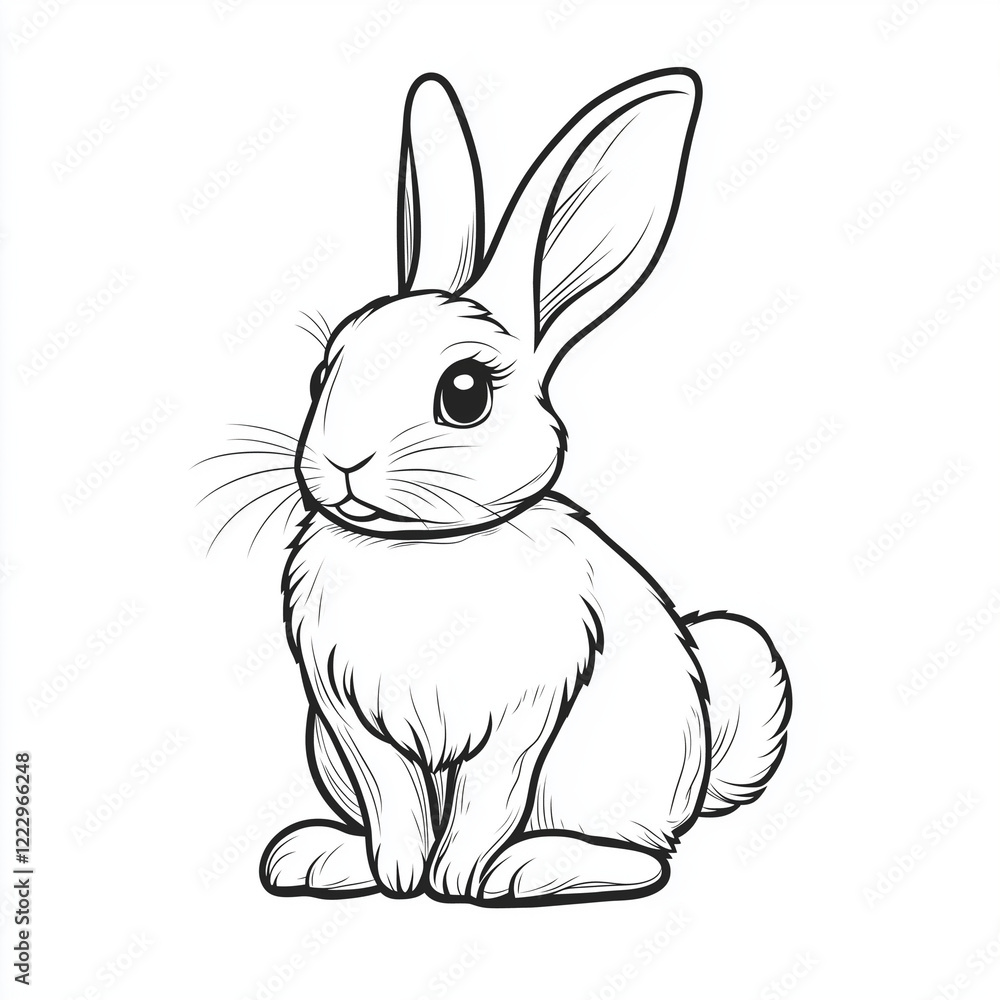 Simple line drawing of a American rabbit full body on a white background Simple line drawing of a American rabbit full body on a white background