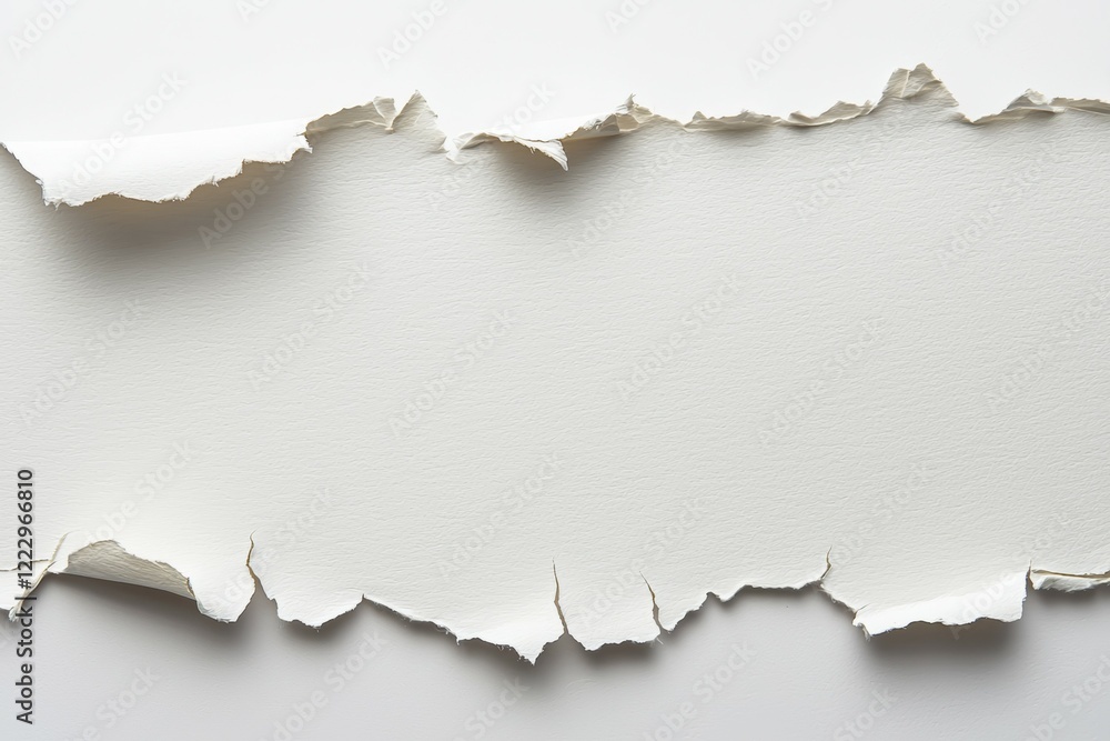 White paper with a tear in it, creating a jagged edge White paper with a tear in it, creating a jagged edge