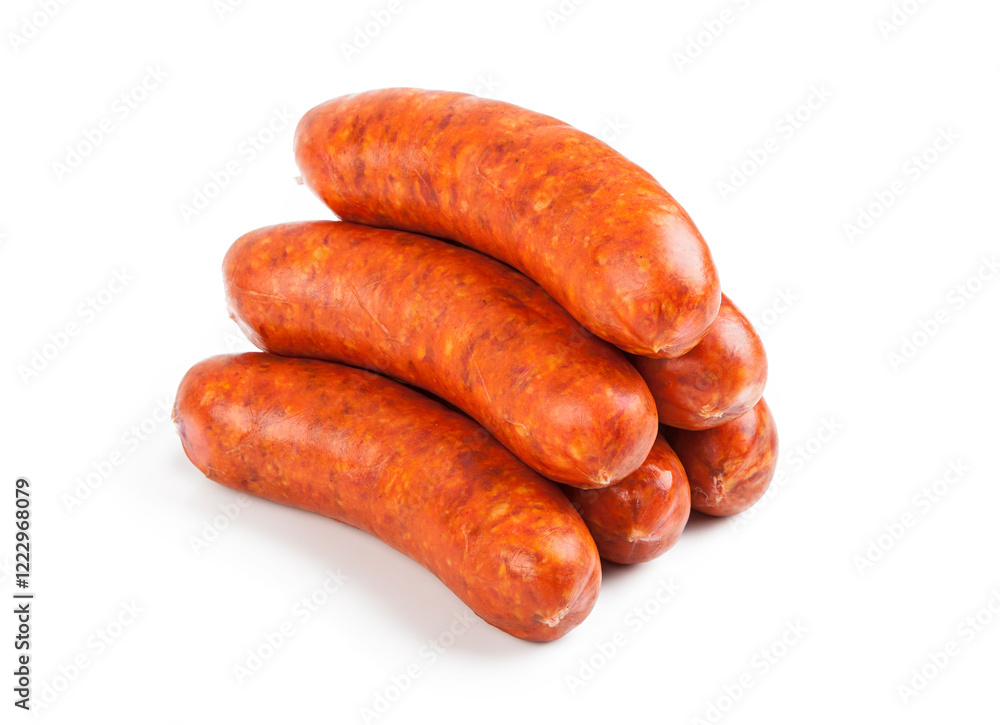 Paprika pork sausage on the grill, isolated on white background. Paprika pork sausage on the grill, isolated on white background.