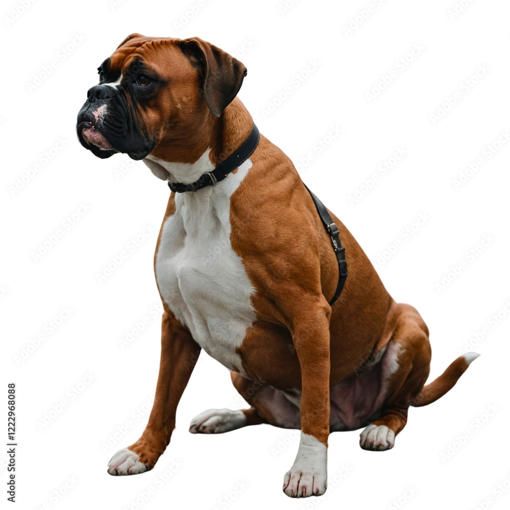 Charming Canines: Heartwarming Dog Images for Every Need. A boxer dog standing isolated on a transparent background.Boxer Dog Sitting Calmly and Gazing Upward Against a White Background in Daylight. Charming Canines: Heartwarming Dog Images for Every Need. A boxer dog standing isolated on a transparent background.Boxer Dog Sitting Calmly and Gazing Upward Against a White Background in Daylight.