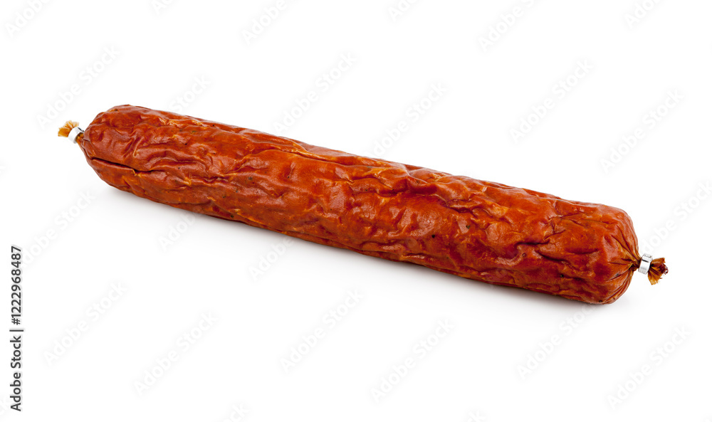 Skilandis or Kindziukas is a Lithuanian matured sausage made of meat, isolated on white background. Skilandis or Kindziukas is a Lithuanian matured sausage made of meat, isolated on white background.