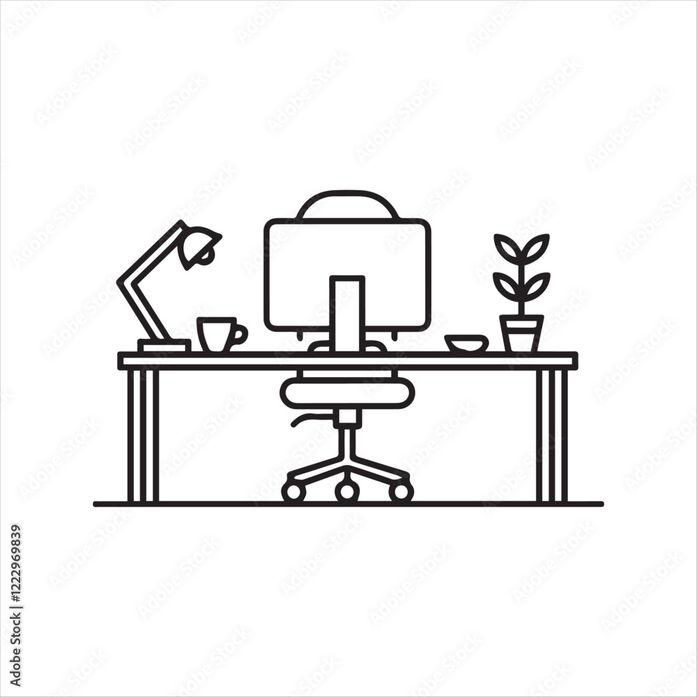 Desk table computer icon line style Desk table computer icon line style