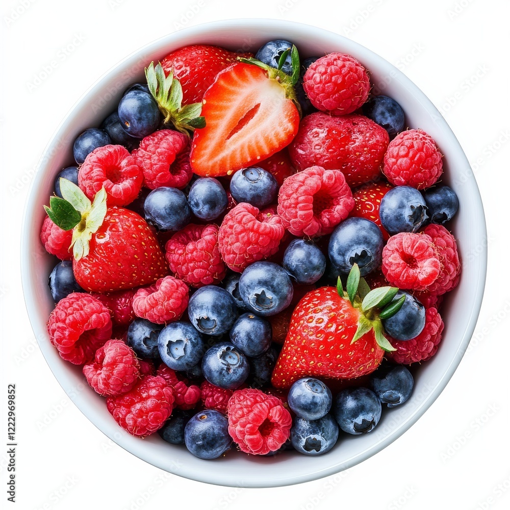 A bowl of fresh strawberries, blueberries, and raspberries A bowl of fresh strawberries, blueberries, and raspberries