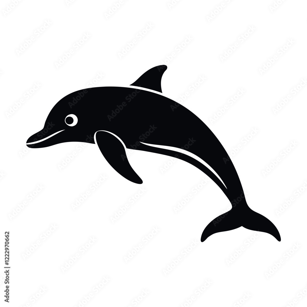Obraz premium Simple silhouette of a jumping dolphin. Dolphin art vector illustration isolated on white background