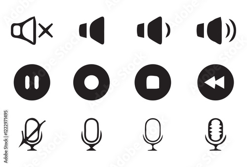 Musical note, music sound, musical waves. Set of vector music icons isolated on white photo