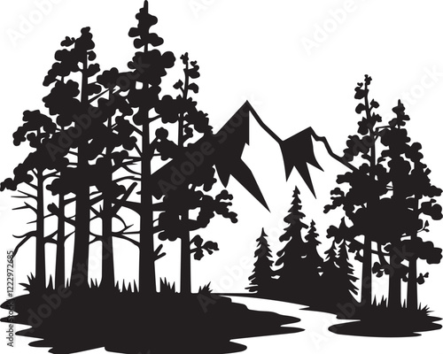 Mountain black silhouette vector illustration on white background