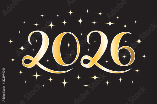 2026 Golden starry number for New Year. Vector illustration.