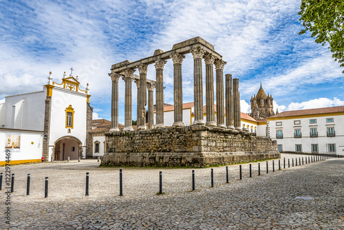 Ruins of the Roman Temple in Evora, Alentejo, Portugal. Temple of Diana