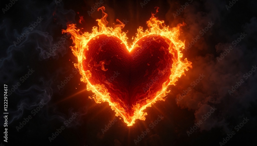 Flaming heart symbolizing passion on dark abstract background Flaming heart symbolizing passion on dark abstract background
