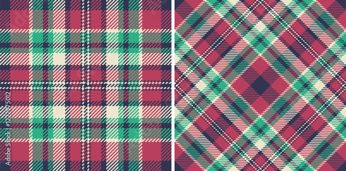Fabric plaid background of texture seamless vector with a tartan check pattern textile. Set in retro colors for garment industry trends.