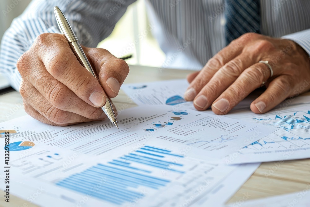 hands signing a contract on a desk surrounded by business reports and a pen, neutral background hands signing a contract on a desk surrounded by business reports and a pen, neutral background
