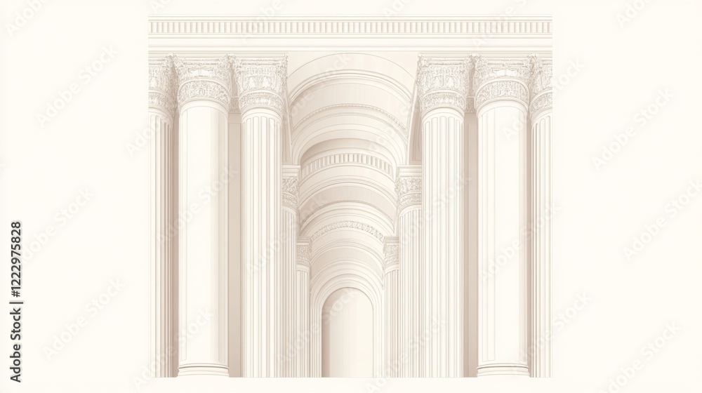 Obraz premium Elegant cream-colored columns and arches create a grand architectural backdrop.