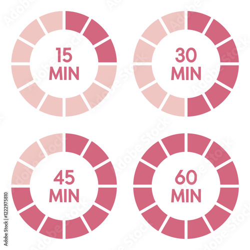 Concept of time set with circle diagram,15,30,45,60 minutes illustration,vector.