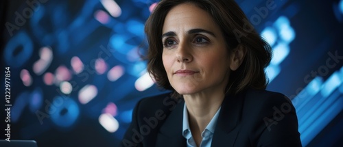 Business professional deep in thought at a desk, analyzing data on a digital screen, highlighting the importance of strategic planning in corporate decision-making. photo