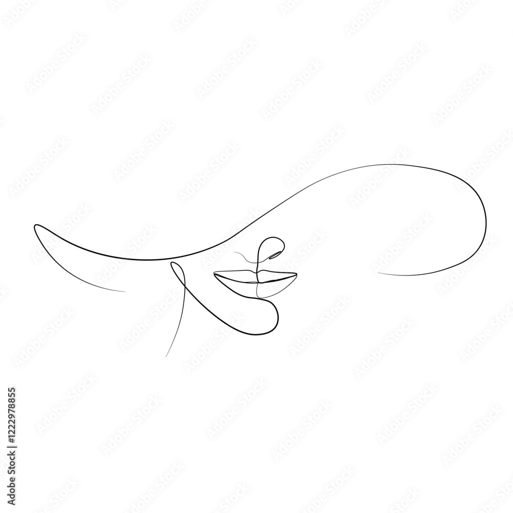 Obraz premium Woman line art with wide hat