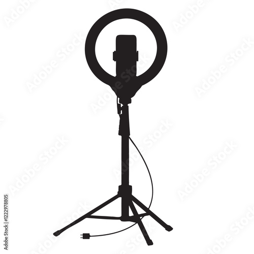 Selfie Ring Light on a Tripod Stand Silhouette Vector Illustration