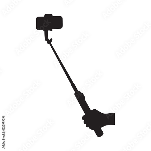 Smartphone on a Selfie Stick Silhouette Vector Illustration
