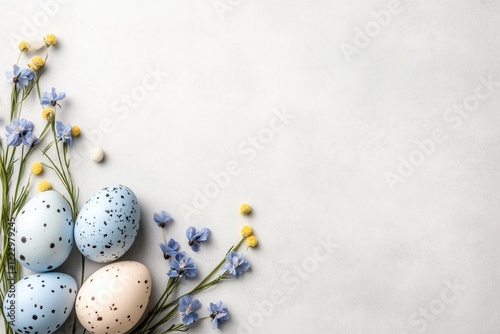 Obraz na płótnie Easter eggs spring flowers on light background w salonie