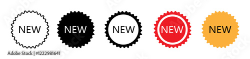 Collection of New tag, badge or sticker, new item label icons in line, flat, and color style