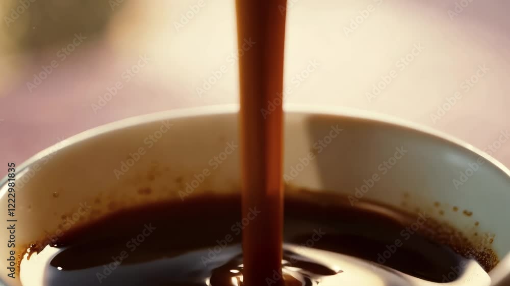 Mesmerizing slow-motion capture of creamy coffee art in the making. Golden-brown liquid streams create perfect spiral patterns on the surface, showcasing the delicate art of latte preparation Mesmerizing slow-motion capture of creamy coffee art in the making. Golden-brown liquid streams create perfect spiral patterns on the surface, showcasing the delicate art of latte preparation