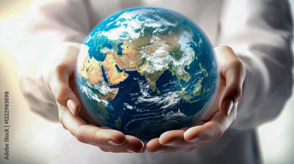 Protecting the Earth – Hands Holding a Realistic Globe Representing Global Responsibility and Sustainability Protecting the Earth – Hands Holding a Realistic Globe Representing Global Responsibility and Sustainability