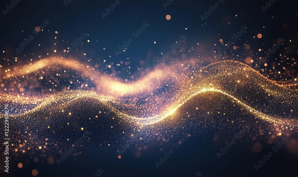 Golden abstract waves with glowing particles