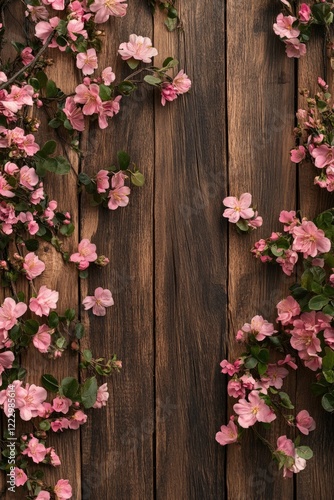 Pink flowers on wood