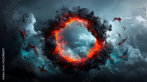 Fiery ring in stormy sky, apocalyptic scene, fantasy art, game background