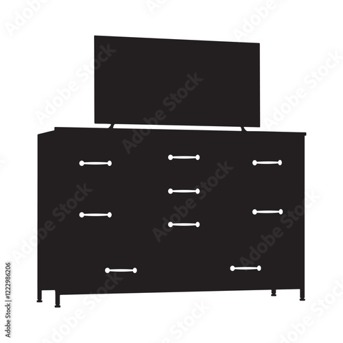 Wide Dresser with TV on it Silhouette Vector Illustration