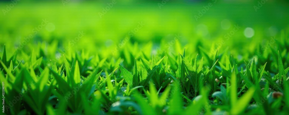 Deep green meadow, uneven surface, visible blades , closeup, organic, grass