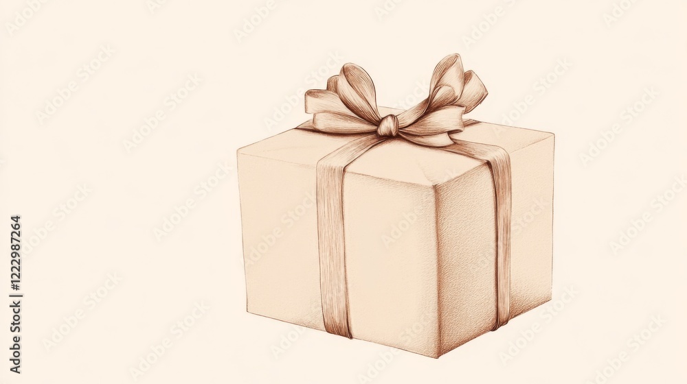 Obraz premium Beige gift box with brown ribbon bow.