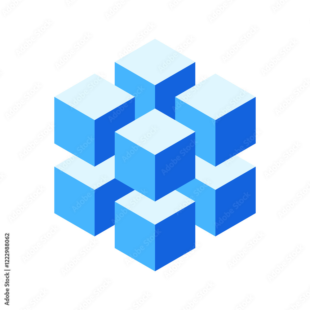 Abstract 3D blue cubes cluster. Modern isometric design, perfect for technology, data, connection, or teamwork concepts. Ideal for websites, presentations, and marketing materials. Abstract 3D blue cubes cluster. Modern isometric design, perfect for technology, data, connection, or teamwork concepts. Ideal for websites, presentations, and marketing materials.
