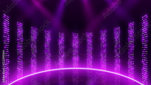 Podium with different color light  background. Stage lights rays scene background. Abstract spot light rays background. Spotlights of bright light with isolated place for stage and presentations.