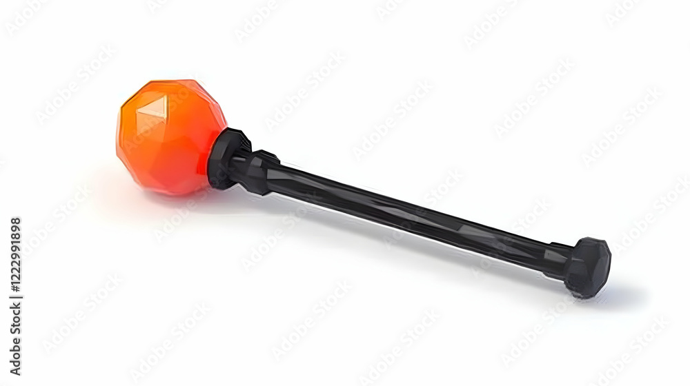 Low-poly orange mace, white background, 3D render, game asset Low-poly orange mace, white background, 3D render, game asset