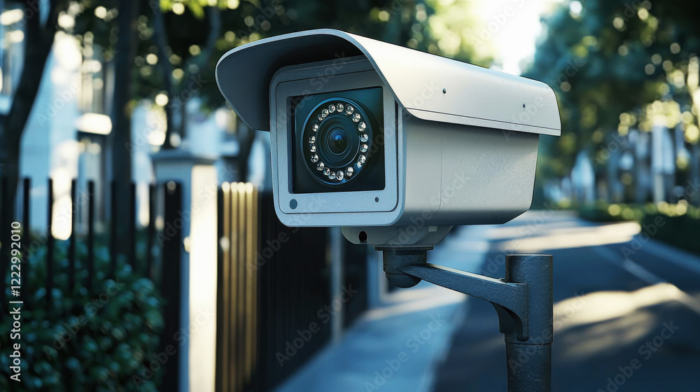 Surveillance camera monitoring residential complex entry gate to enhance security and ensure safety around the clock Surveillance camera monitoring residential complex entry gate to enhance security and ensure safety around the clock