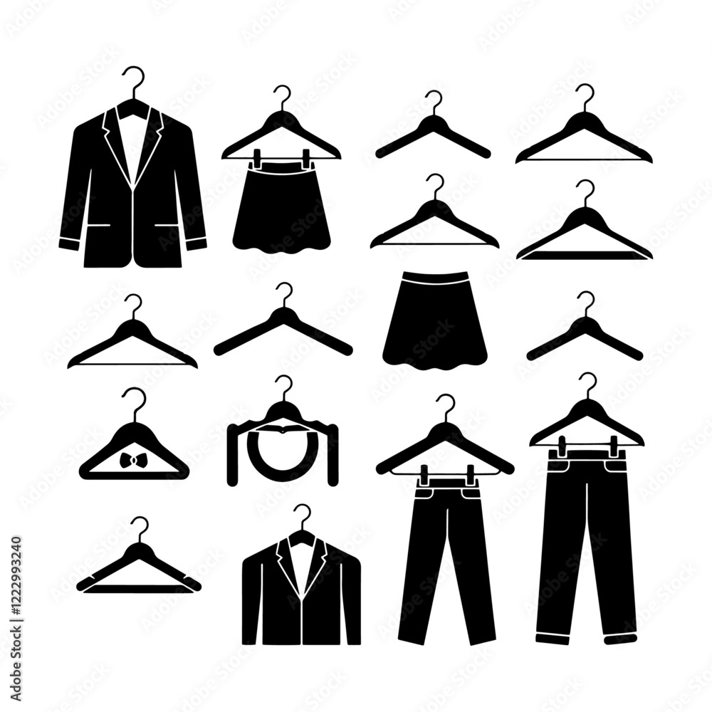 Various Clothes Hanging on Hangers - Vector Illustration Various Clothes Hanging on Hangers - Vector Illustration