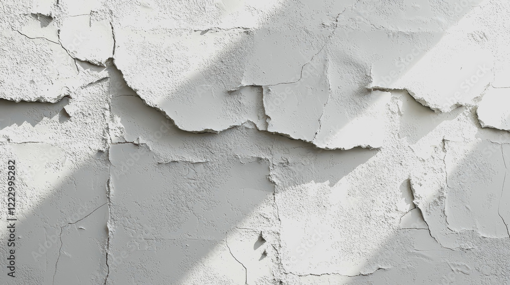 White wall with peeling paint revealing layers of texture and color creating an aged appearance in a close-up view of deteriorating surface material White wall with peeling paint revealing layers of texture and color creating an aged appearance in a close-up view of deteriorating surface material