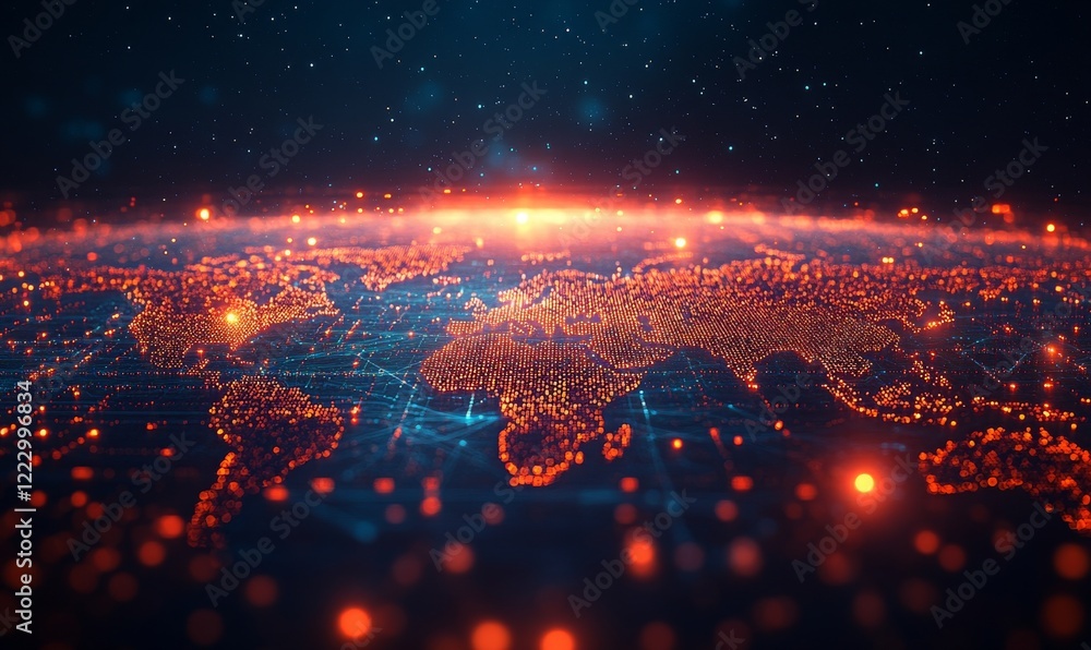 Futuristic Digital Earth with Glowing Technology Lights