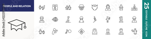 outline people and relation icons set. editable linear babysitter and child, old couple, beard, and other 22 icons in this category isolated on transparent background.