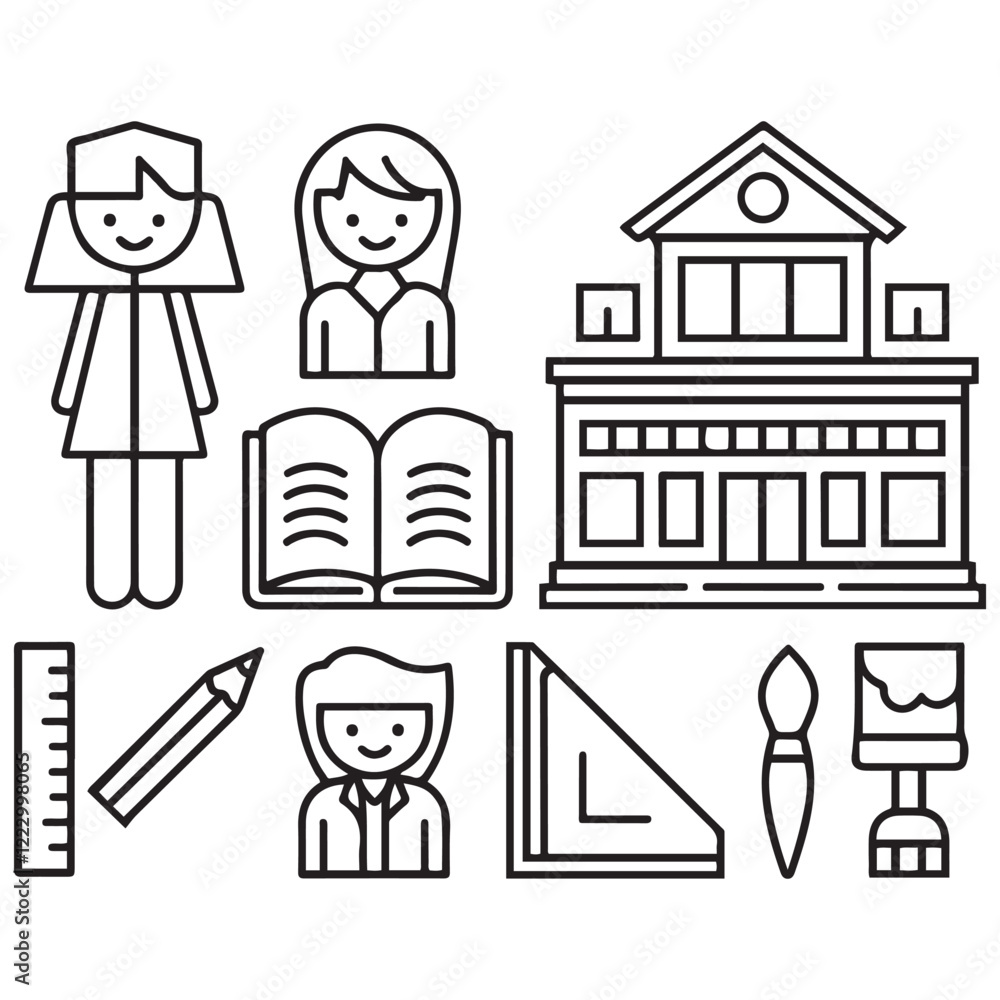 Set of outline icons related to kindergarten. Linear icon collection. Editable stroke. Vector illustration Set of outline icons related to kindergarten. Linear icon collection. Editable stroke. Vector illustration