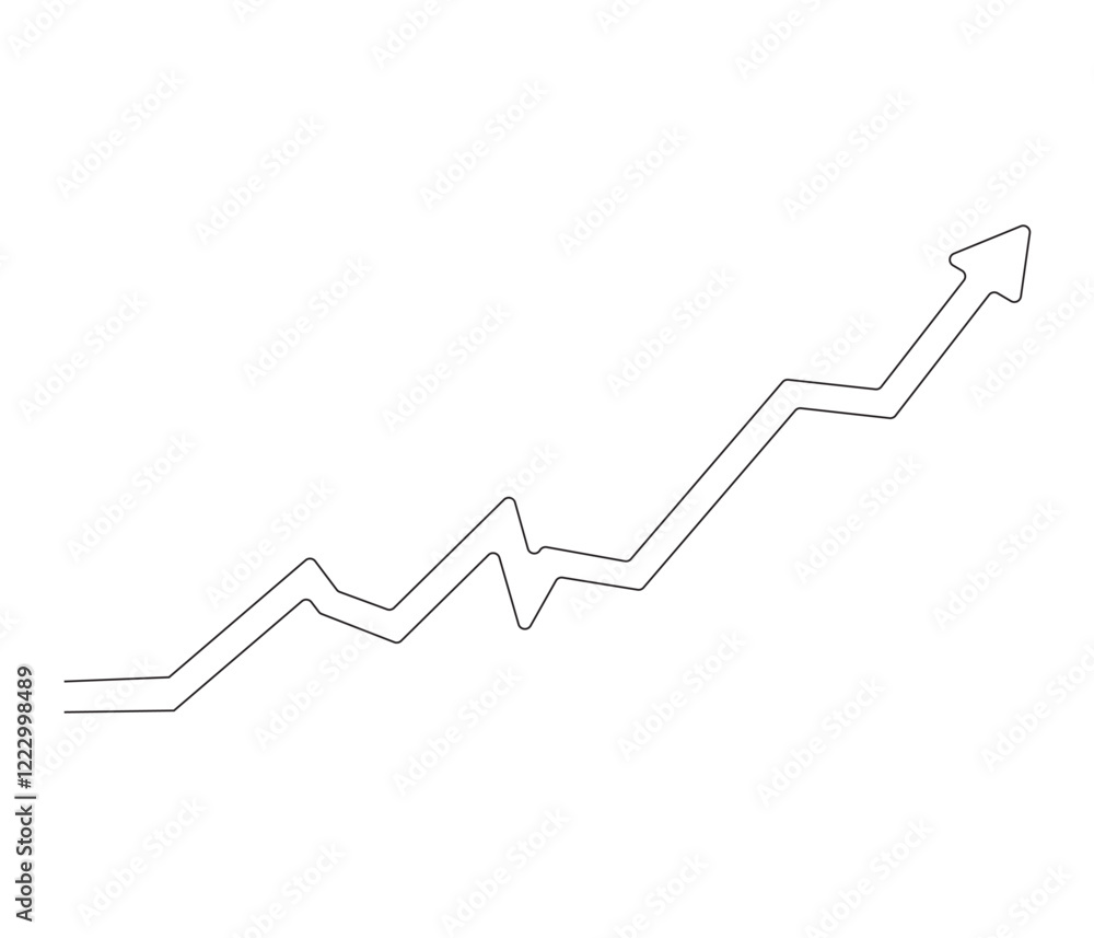 Growth chart with arrow. One continuous line drawing of growing chart. Symbol of success and growth in business. Editable stroke. Doodle line illustration Growth chart with arrow. One continuous line drawing of growing chart. Symbol of success and growth in business. Editable stroke. Doodle line illustration